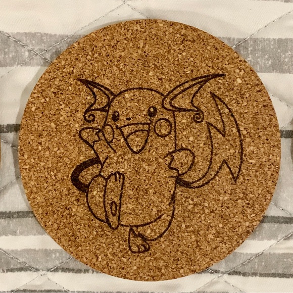 Pikachu and Raichu Laser Engraved Cork Coasters - Picture 3 of 5
